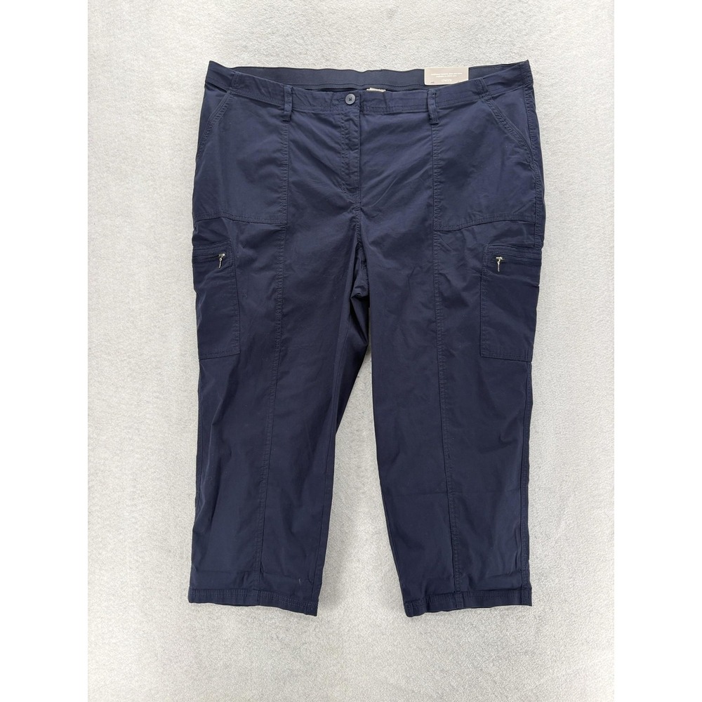 Chico's Cotton Poplin Cargo Crop Pants Womens 4 Blue Straight Leg Stretch Travel